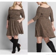 NWT Lane Bryant Soft & Cozy Brown Animal Print Off-The-Shoulder Dress Size 14/16