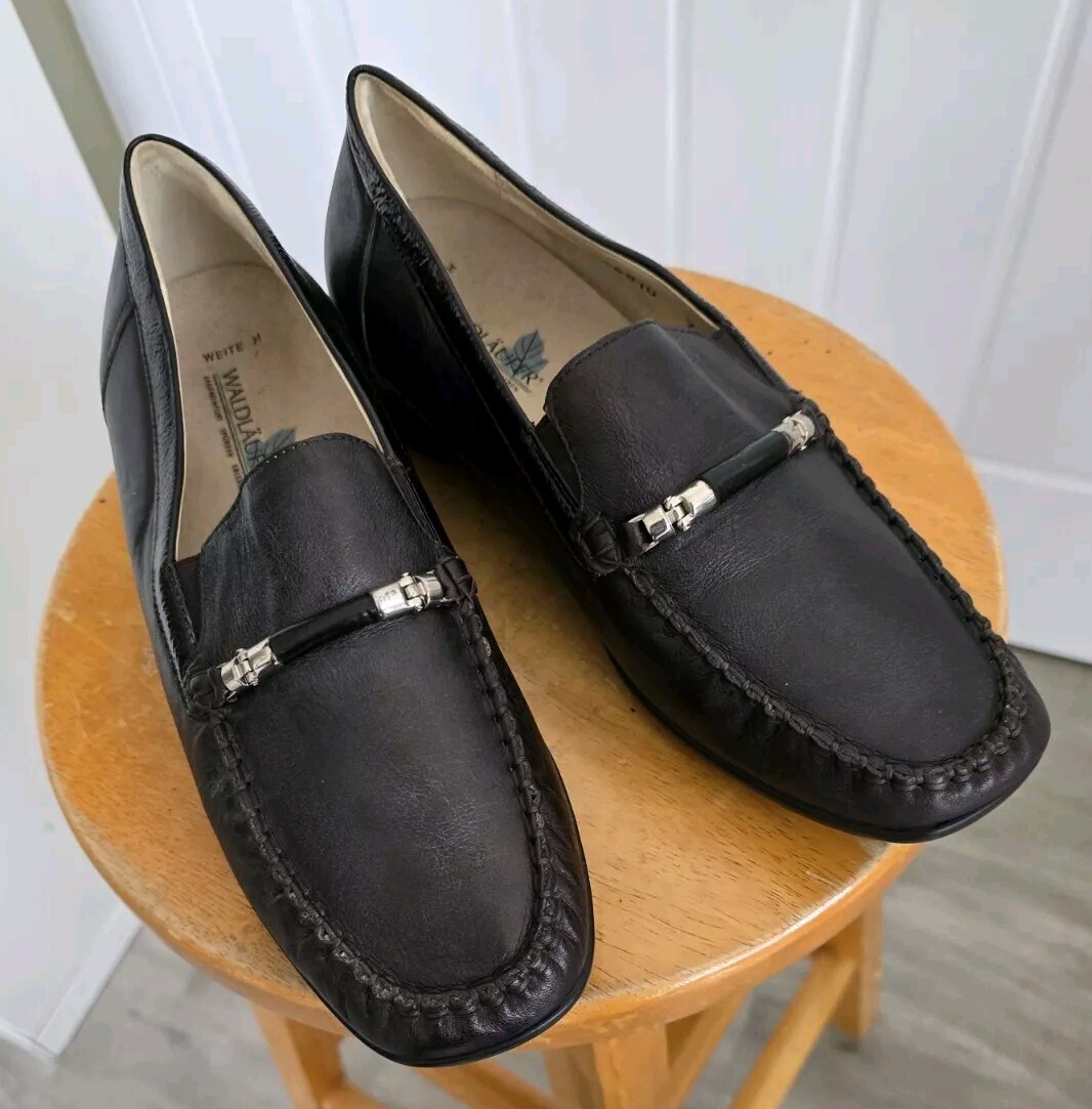 Waldlaufer Loafer Shoes UK Black Leather Slip On Weite