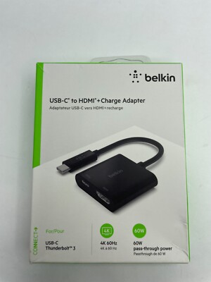 Belkin USB-C to HDMI Adapter + Charge (4K UHD Video MacBook Pro iPhone 17 16 pro