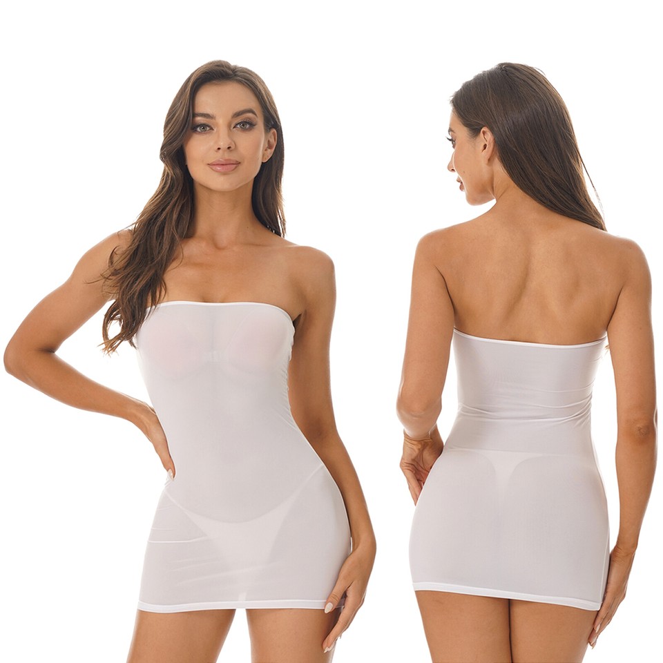 White Mini Dress Sexy Womens Strapless Fishnet Lingerie Sleepwear - Foto 5