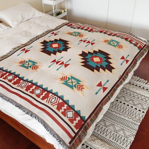 Boho Theme Throw Blanket for Home Decor and Outdoor Activities Bed Plaid Blanket - Picture 3 of 21