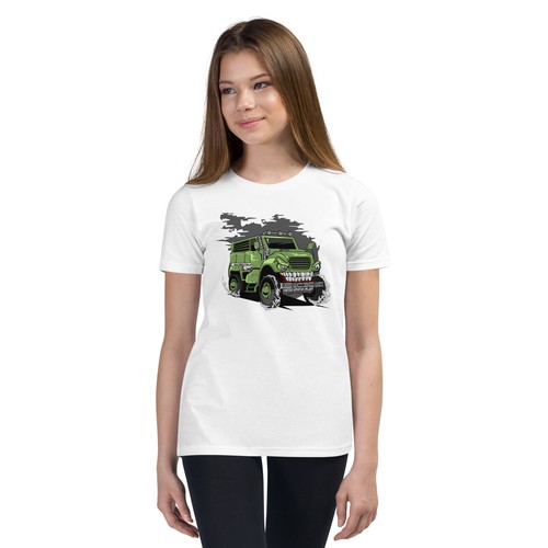 Monster Military Truck Youth Short Sleeve T-Shirt, Cartoon Comic Car Army Van - Picture 7 of 10