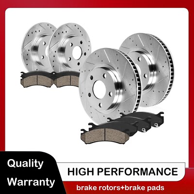 Front+Rear Drill Slot 4 Brake Rotors + 8 Ceramic Pads For VW Beetle Golf Jetta