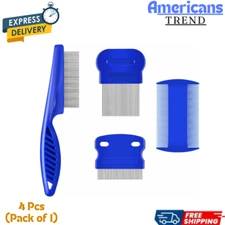 4 Pack Flea Lice Comb, Stainless Steel Dog Cat Grooming Combs with Rounded Teeth