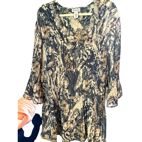 Catherine's Women's Boho Hippie Pleated Blouse Beaded Neckline Fitted Flair XXL - Bild 3 von 8