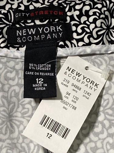 New York & Co. Damen City Stretch Caprihose Größe 10 Paisley schwarz & weiß - Bild 9 von 11