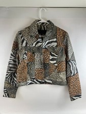 Maxima Jacket Women's Size Large Animal Print Leather Moto Jacket Buttons Pocket