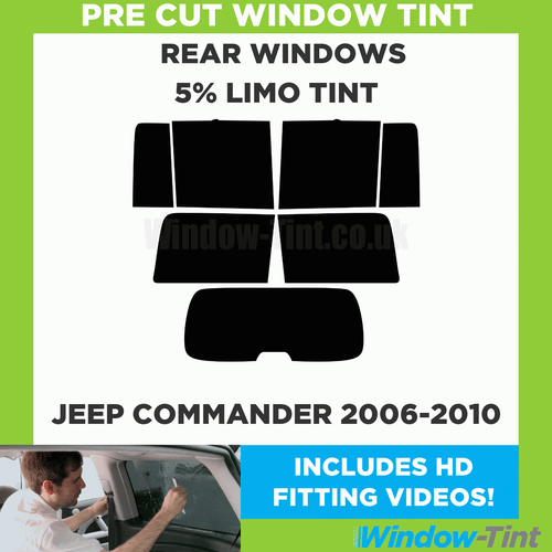 Pre Cut Window Tint for Jeep Commander 2006-10 5% Limo Black Rear Tinting Film - Picture 2 of 10