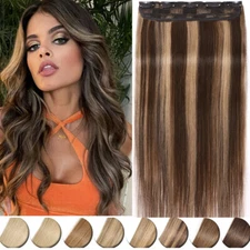 LUXURY One Piece Real Remy Human Hair Extensions Clip In 3/4 Full Head Weft 110G