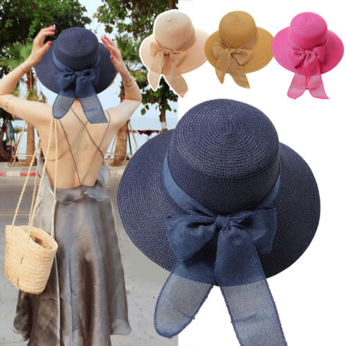 Women Bowknot Straw Hat Sunscreen Hat Sweet Beach Hat Breathable Outdoor Hat