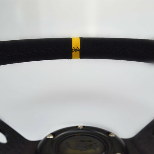 Aftermarket Steering Wheel Deep Dished Racing Suede Alloy 350mm Black Thread - Picture 4 of 5