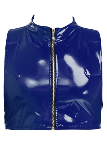 UK Mens Glossy Cropped Vest Wet Look Patent Leather Crop Top Shirt Clubwear Tee - Picture 5 of 91