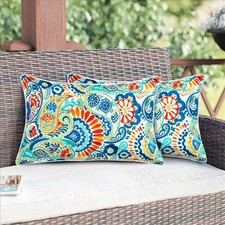 Set of 2 Lumbar Throw Pillow with Insert 12x20 Inch, Outdoor Rectangular Waterpr