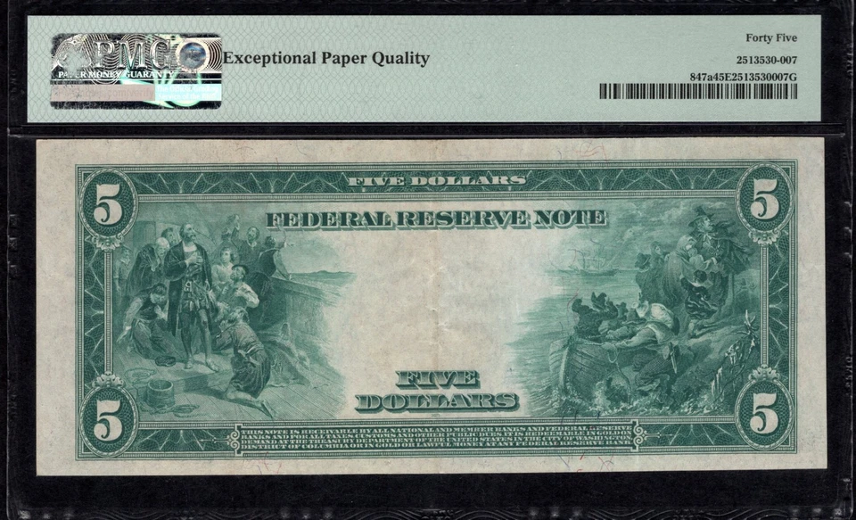 1914 $5 FRN Boston - Federal Reserve Note - PMG 45EPQ Choice XF - Image 2 of 2