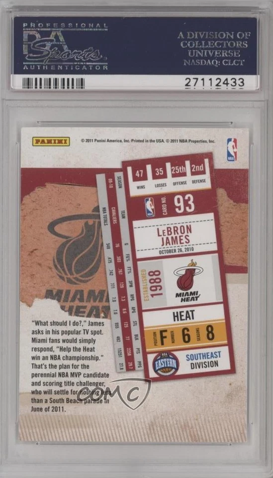 2010-11 Playoff Contenders Patches LeBron James #93 PSA 10 GEM MT - Image 2 of 2
