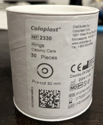 Coloplast Skin Barrier Rings Pre-cut 30mm 30 Pieces Ref 2330 Expires 2027