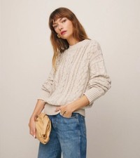 Reformation Sam Cable Knit Cashmere Blend Sweater in Gossamer
