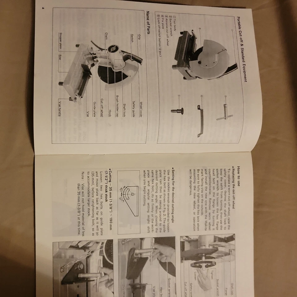 Makita Portable Cut-Off Model 2414 Instruction Manual 1983 w/Makita flyer insert - Image 2 of 4