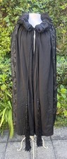 Early 1920s Black Silk Cape with Floral Appliqu   Tassels