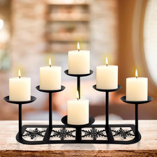 Fireplace Candelabra Candle Holder Matte Black Metal Candleholder with 6 6-arm