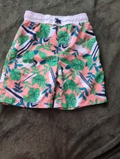 Boys Tropical Swim Trunks Size 5 - Pink Green Leaf Print - EUC