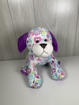 Ganz Plush Peace Out Puppy Stuffed Purple Pink Colorful NO CODE Flowers Hearts