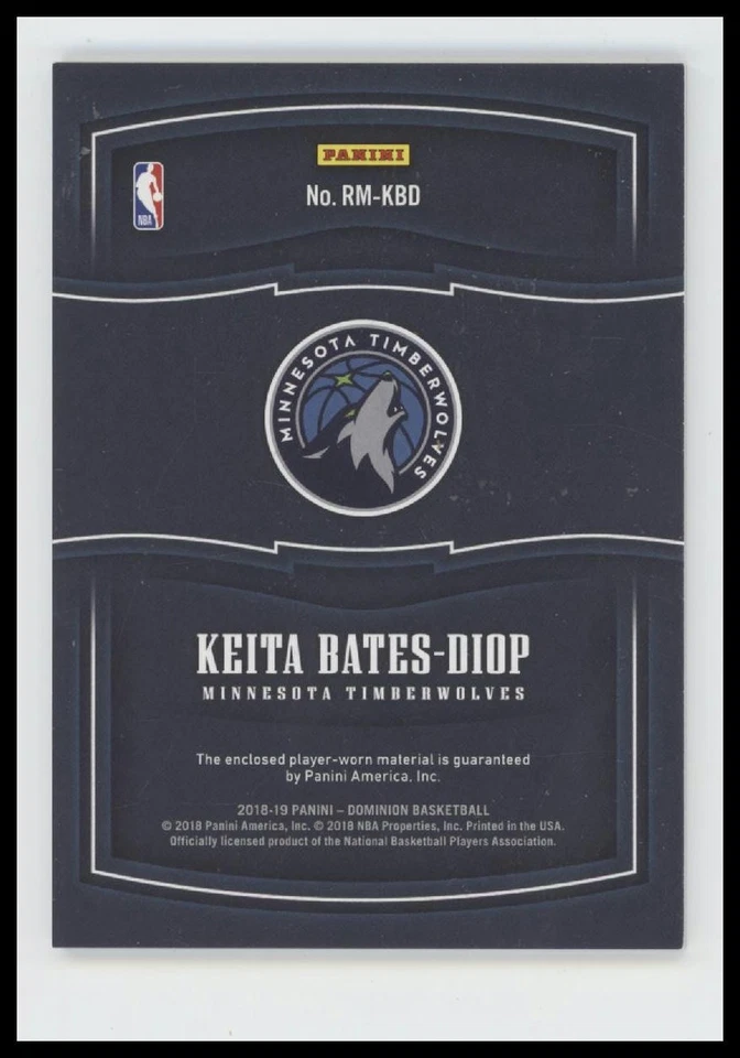 2018-19 Panini Dominion #RM-KBD Keita Bates-Diop Rookie Materials #/99 - Image 2 of 2
