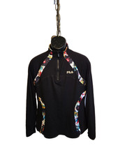 Fila Sport Women Vibrant L Black Multi 1/4 Zip Pullover Run Jacket