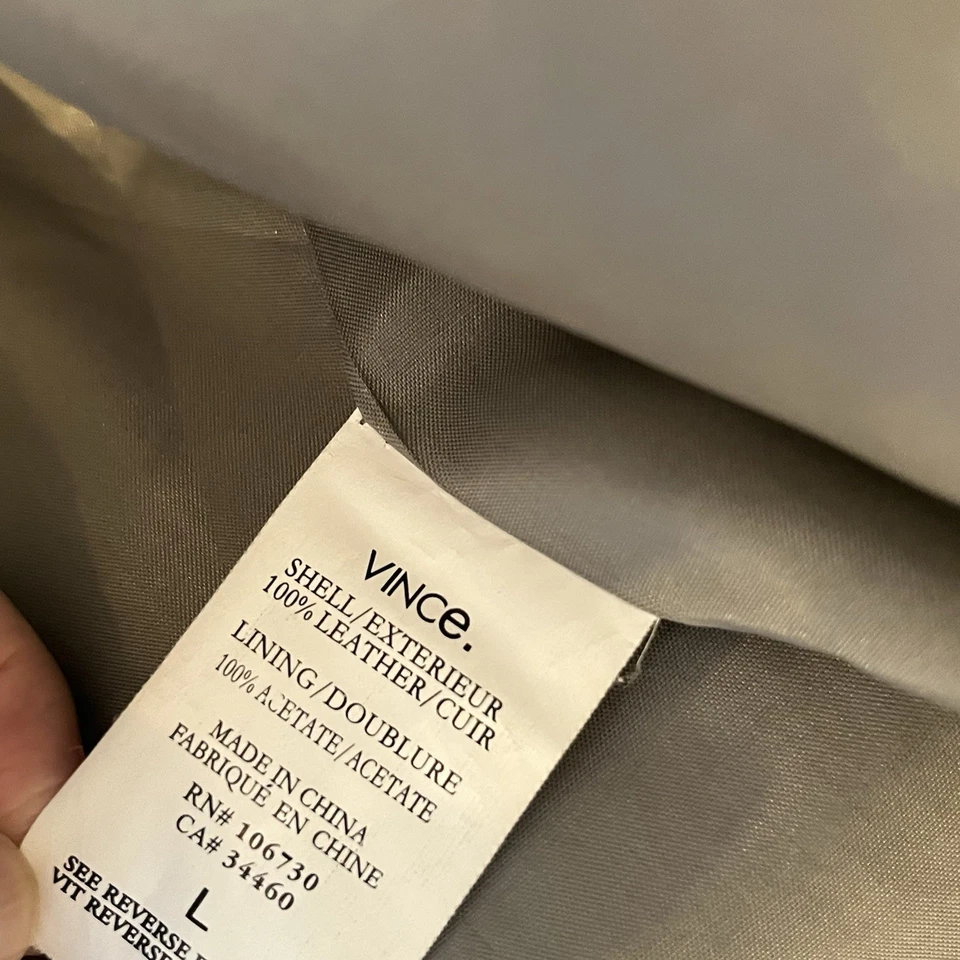 Vince Chaqueta de cuero gris crepitante chaqueta corta sin cuello forrada manga 3/4 grande Foto 4 de 4