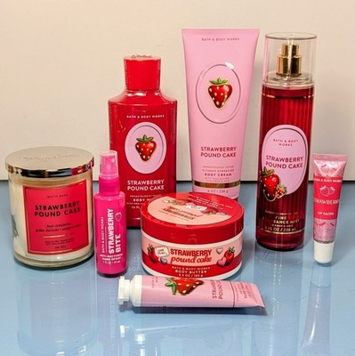 8 Pc Set STRAWBERRY POUND CAKE Bath & Body Works Whipped Cream Mist Wash Candle 