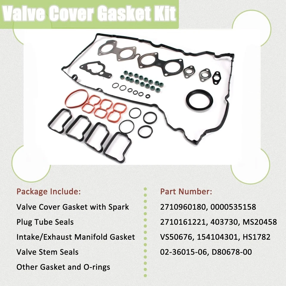 Juego de juntas de culata de motor para Mercedes-Benz C180 C200 C250 E200 E250 1,8 L Foto 2 de 4