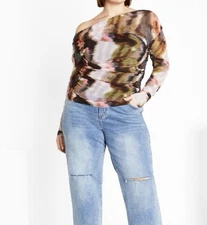 City Chic Women's Mesh Miranda Print Top Size 18 Abstract Boho Chic Sexy GNO