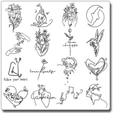 Temporary Tattoos for Women Girls - 105 Pcs Art Abstract Style Large, Black
