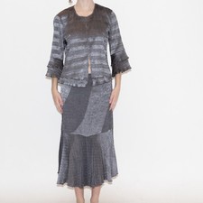 Vintage pleated two piece set grey silver size large/XL pings imports polyester