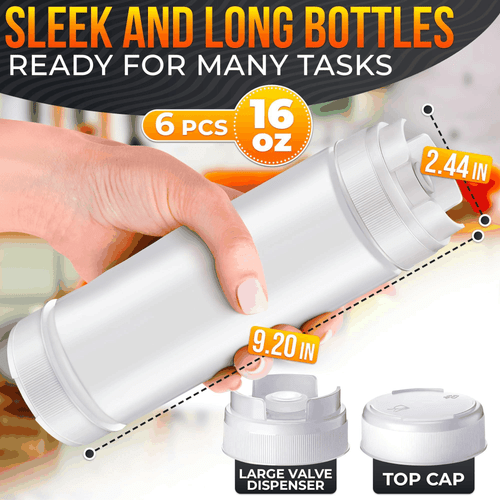 Set di 6 bottiglie spremi condimenti per salse 16 oz - valvola autochiusura facile - Foto 2 di 9