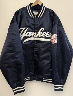 Vintage 90's Majestic Varsity Jacket MLB New York Yankees Satin Blue Mens Sz 3XL