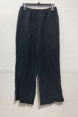 By Ying's Pull-On Wide Leg Pants Elastic Waist Pockets Textured Black Minimalist