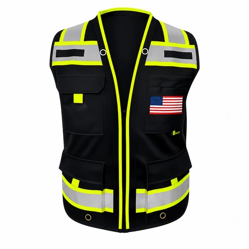 USA FLAG HIGH VISIBILITY Surveyor Two Tones Safety Vest  Mesh front & back - product listing photo
