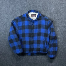 Vintage West Wind Sherpa Lined Blue Buffalo Plaid Full Zip Jacket Mens Size XL