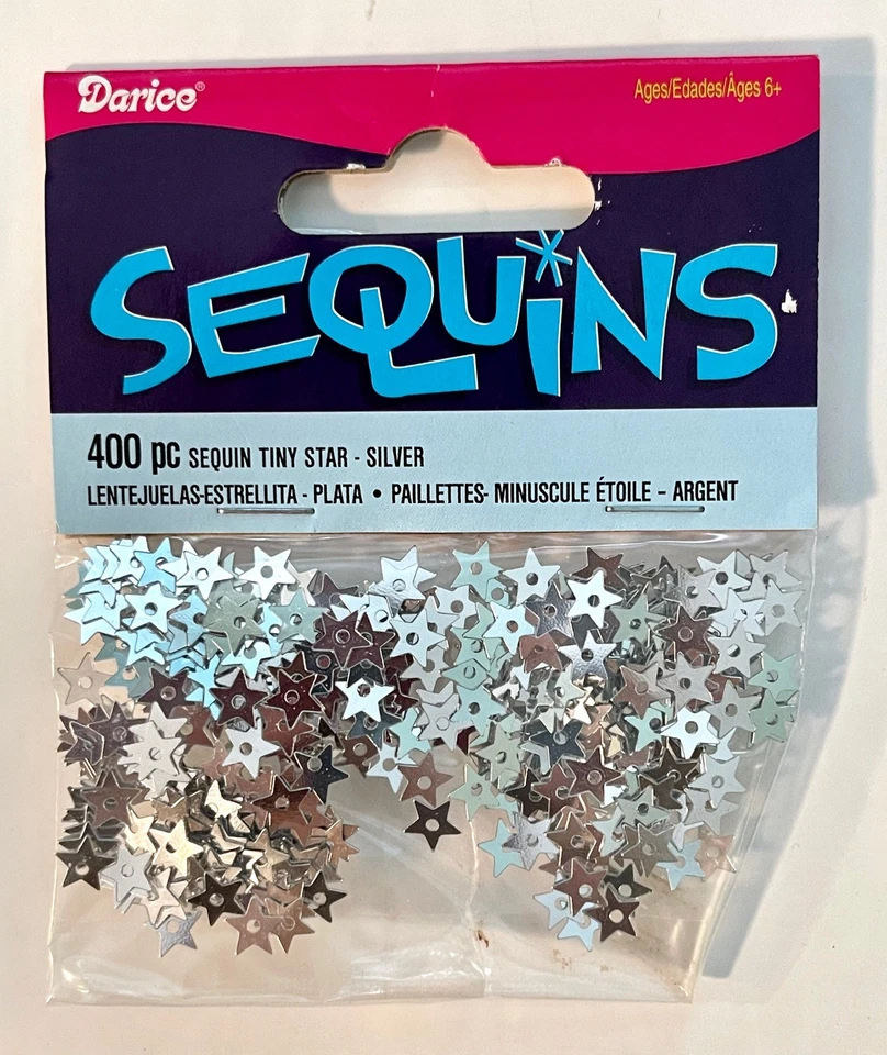 Lentejuelas Estrella Darice Pequeño Plata Mini Extra Pequeño Agujero Único ~5mm 4Paquete 1600 Tota Foto 2 de 4