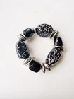 Vintage Costume Jewelry Black and Silver Tone Stretch Cuff Bracelet 6.5 Inch