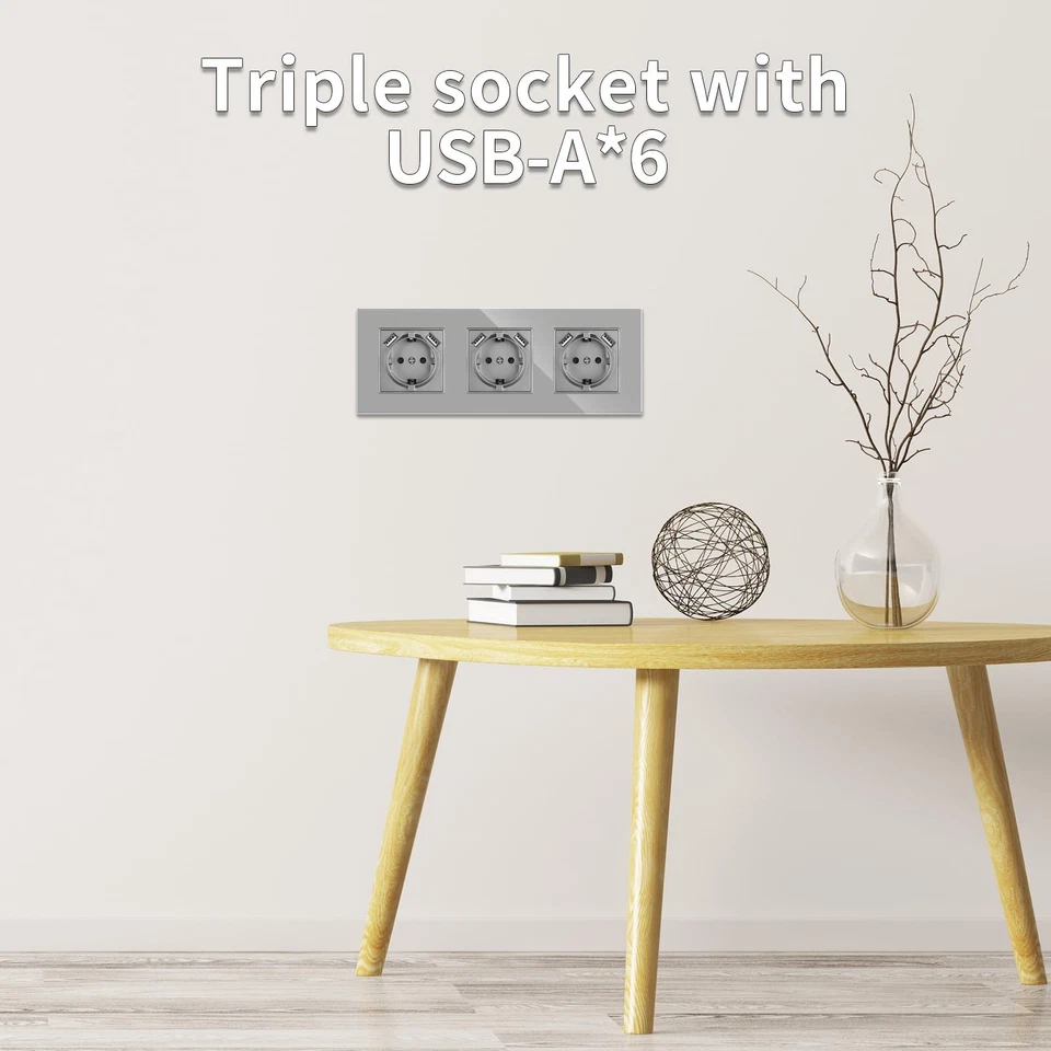 JIMEIDA Enchufes Dobles con USB en Gris Enchufes de Vidrio de 16Amp con Carga - Imagen 3 de 4