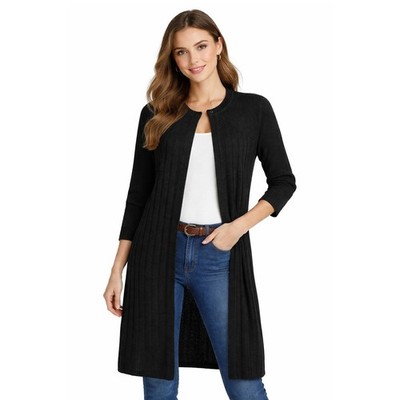 Ming Wang Long Knit Cardigan Jacket Sweater Women's Size Small Black Textured