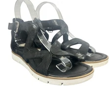 Sofft Black Leather Strappy Sandals Women’s 7.5 Comfort Wedge Gladiator Style