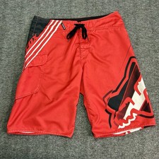 Fox Racing Men  s 32 Board Shorts Red Black White Graphic Swim Trunks Quick  Dry