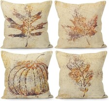 Rustic Fall Pumpkin Leaves Pillow Covers Decor 18x18 Set of 4 Fall Maple Leaves