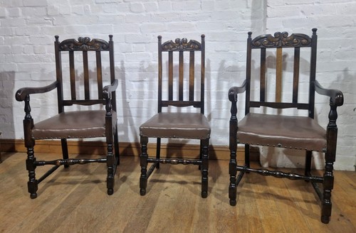 Antique style set of 6 carved oak kitchen / dining chairs - Picture 7 of 20