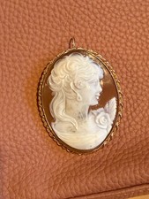 Vintage Antique Hand Carved Shell Cameo Pin Brooch  Victorian Woman 1.5" X 2"