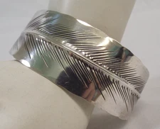 Stuart Nye STERLING SILVER Leaf Feather 1" Cuff Bracelet 15.6 g 925 Asheville NC