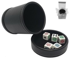 White Poker Dice Clubs Ace PU Leather Black Felt Lined Dice Cup Removable Lid
